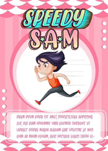 Free vector character game card template with word speedy sam