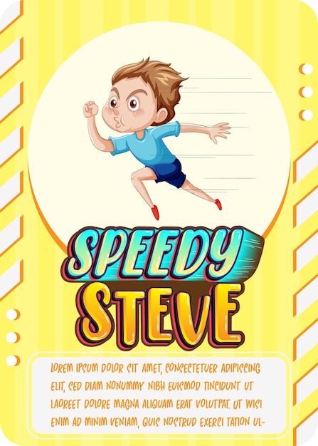 Speedy Steve라는 단어가 있는 캐릭터 게임 카드 템플릿