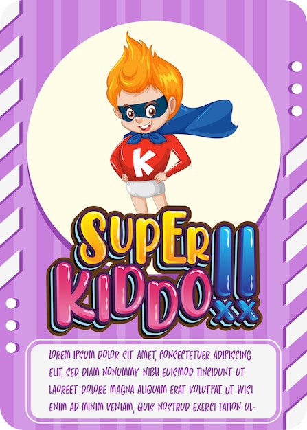 Super kiddo라는 단어가 있는 캐릭터 게임 카드 템플릿