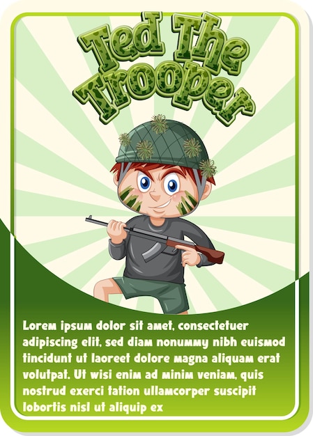 Free vector character game card template with word ted the trooper