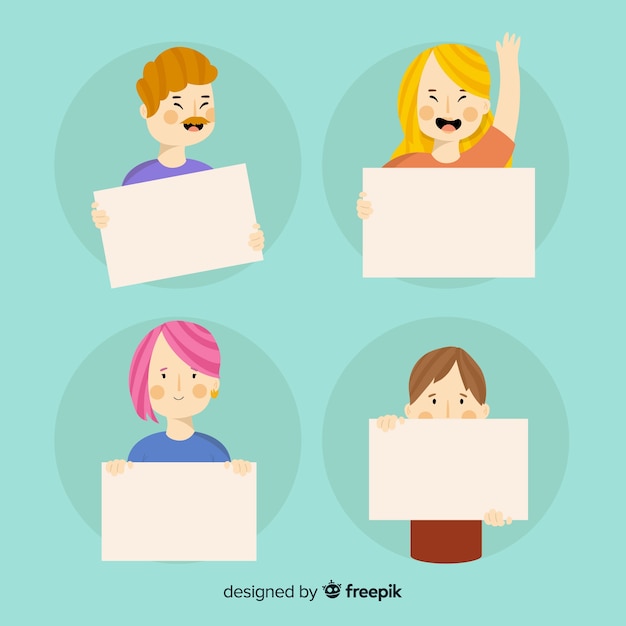 Free vector character holding blank placard collection