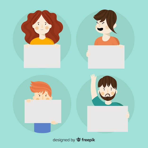 Free vector character holding blank placard collection