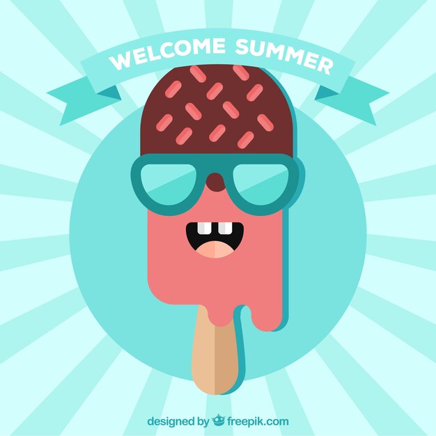 Free vector character ice cream background with sunglasses