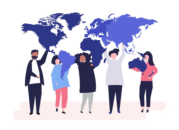 Free vector character illustration of diverse people and the world