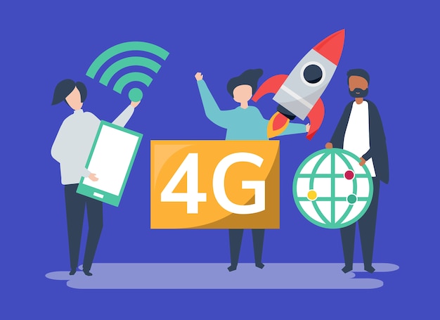 Символьная иллюстрация людей с значком 4g