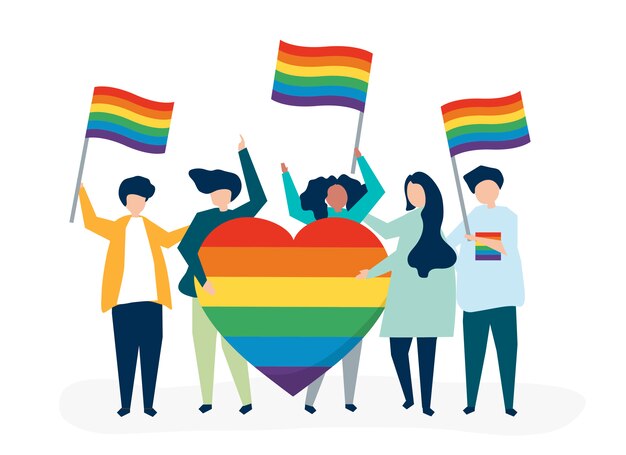 LGBTをサポートする人々のキャラクターイラスト