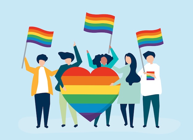 Иллюстрация символов людей, имеющих значки поддержки ЛГБТ