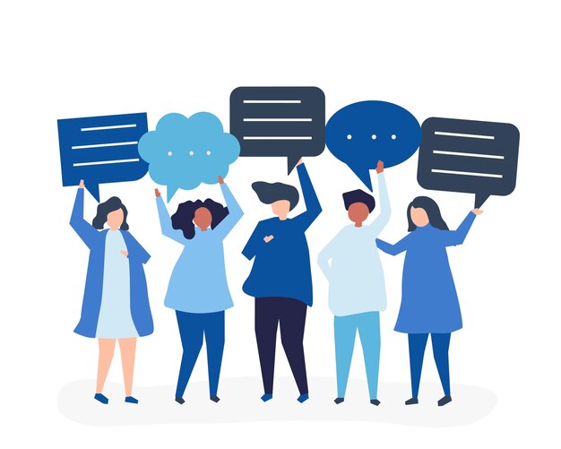 Character illustration of people holding speech bubbles