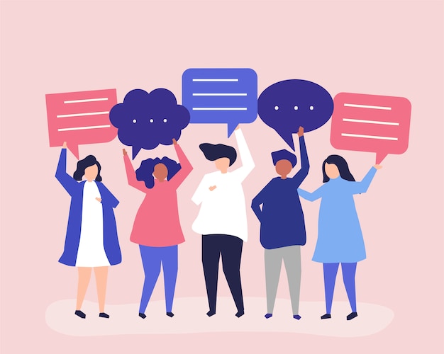 Character illustration of people holding speech bubbles