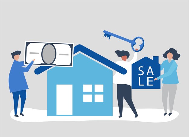 Character illustration of people selling house