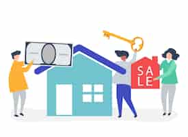 Free vector character illustration of people selling house