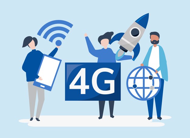 Символьная иллюстрация людей с значком 4g