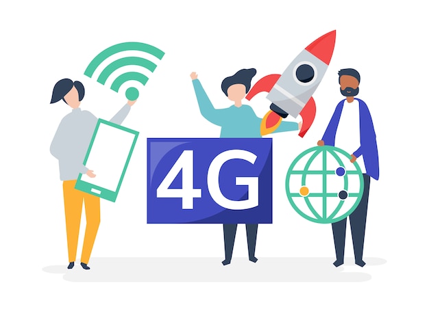 Vettore gratuito illustrazione di carattere di persone con l'icona 4g