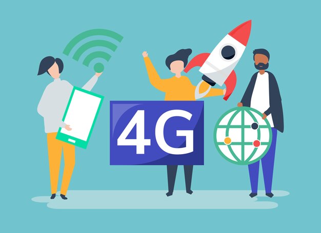 Иллюстрация символов людей со значком 4g