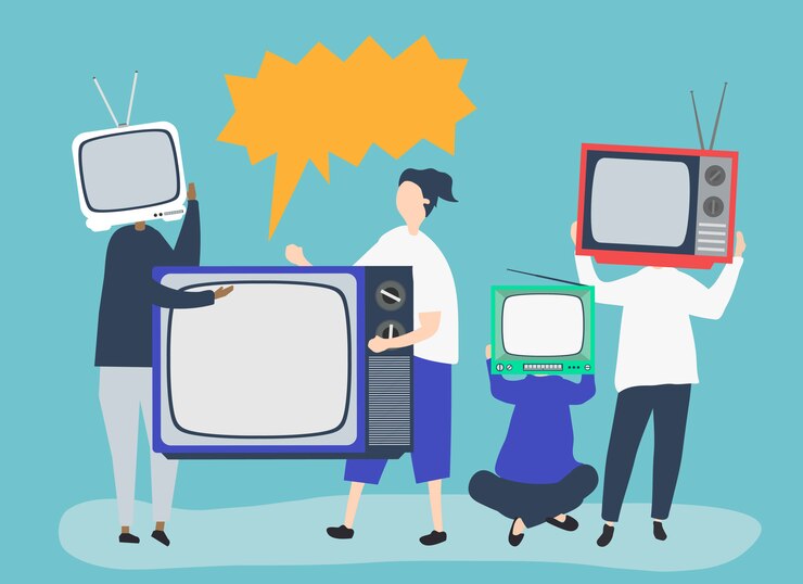 Free Vector character illustration of people with analog tv icons
