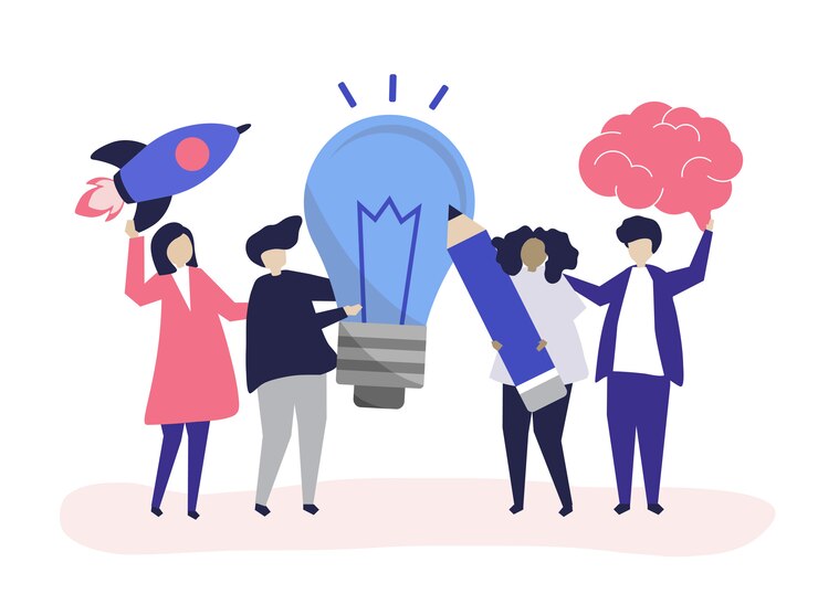 Free Vector character illustration of people with creative ideas icons