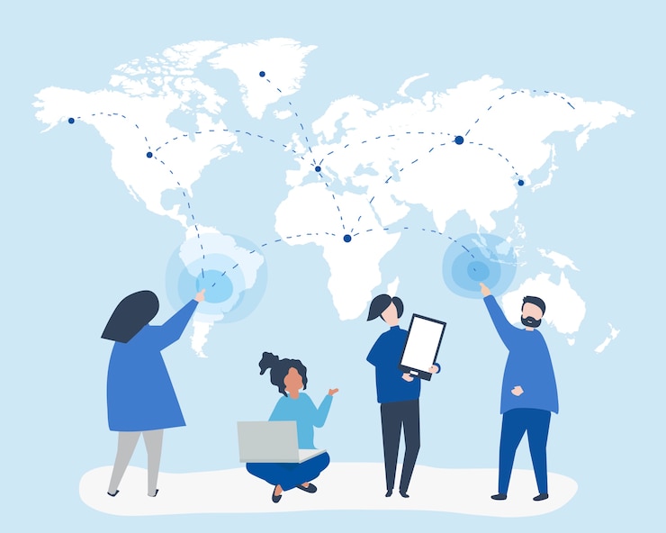 Free Vector character illustration of people with global network concept