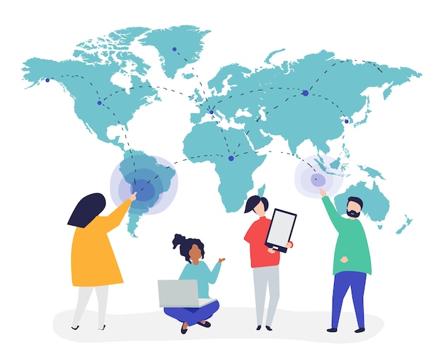 Free vector character illustration of people with global network concept