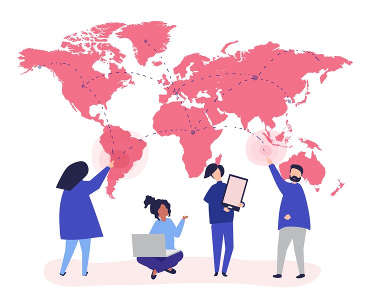 Free Vector character illustration of people with global network concept