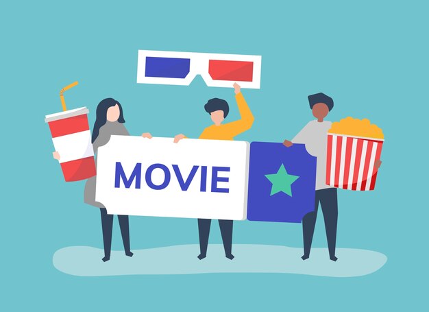 Character illustration of people with movies icon