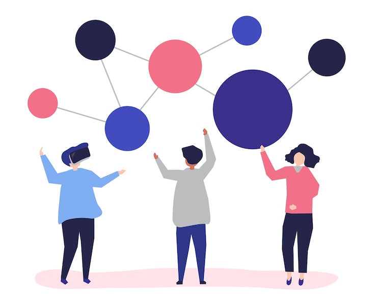 Free Vector character illustration of people with networking icon