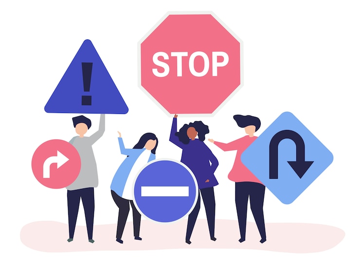 Free Vector character illustration of people with traffic sign icons