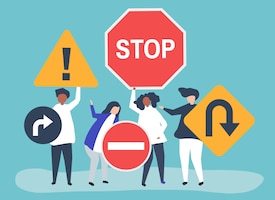 Character illustration of people with traffic sign icons