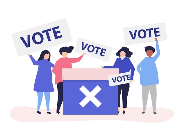 Character illustration of people with vote icons