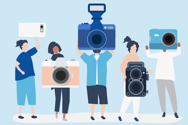 Free Vector character illustration of photographers with cameras
