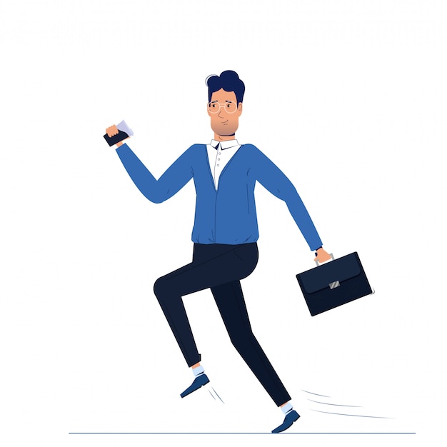 Free vector the character is a man running to work. morning businessman go with coffee