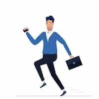 Free vector the character is a man running to work. morning businessman go with coffee