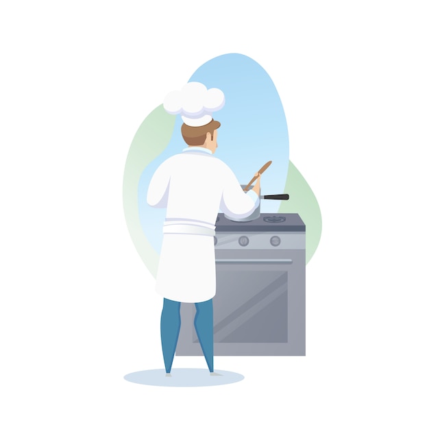 Бесплатное векторное изображение Характер мужской повар готовит блюдо на тарелку