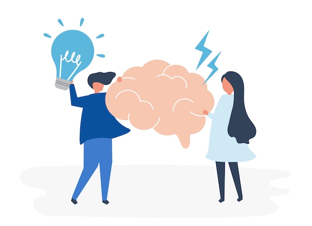 Free vector character of people holding creative ideas icons