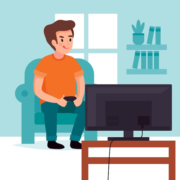 Free vector character playing video game