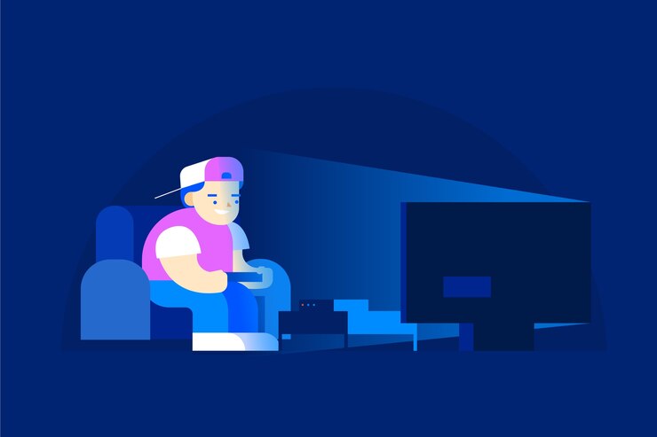 Free Vector character playing videogame concept
