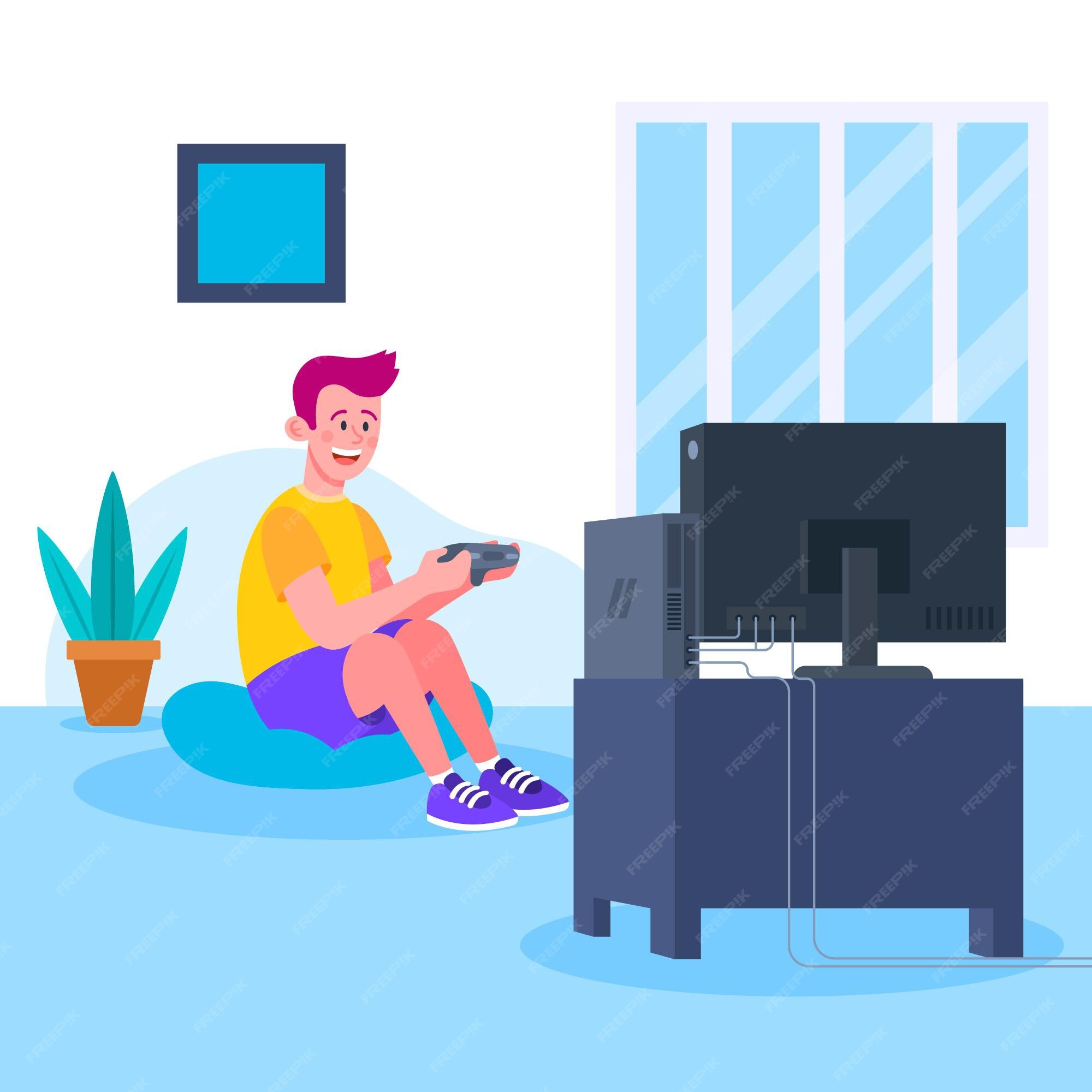 Free Vector, Character playing videogame concept