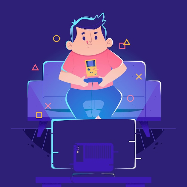 Free vector character playing videogame concept