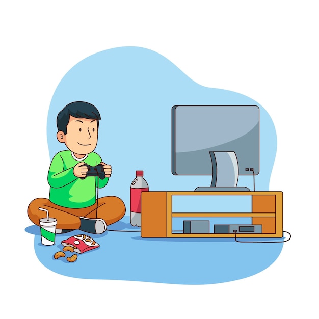 Free vector character playing videogame design