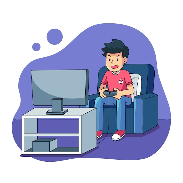 Free vector character playing videogame illustrated