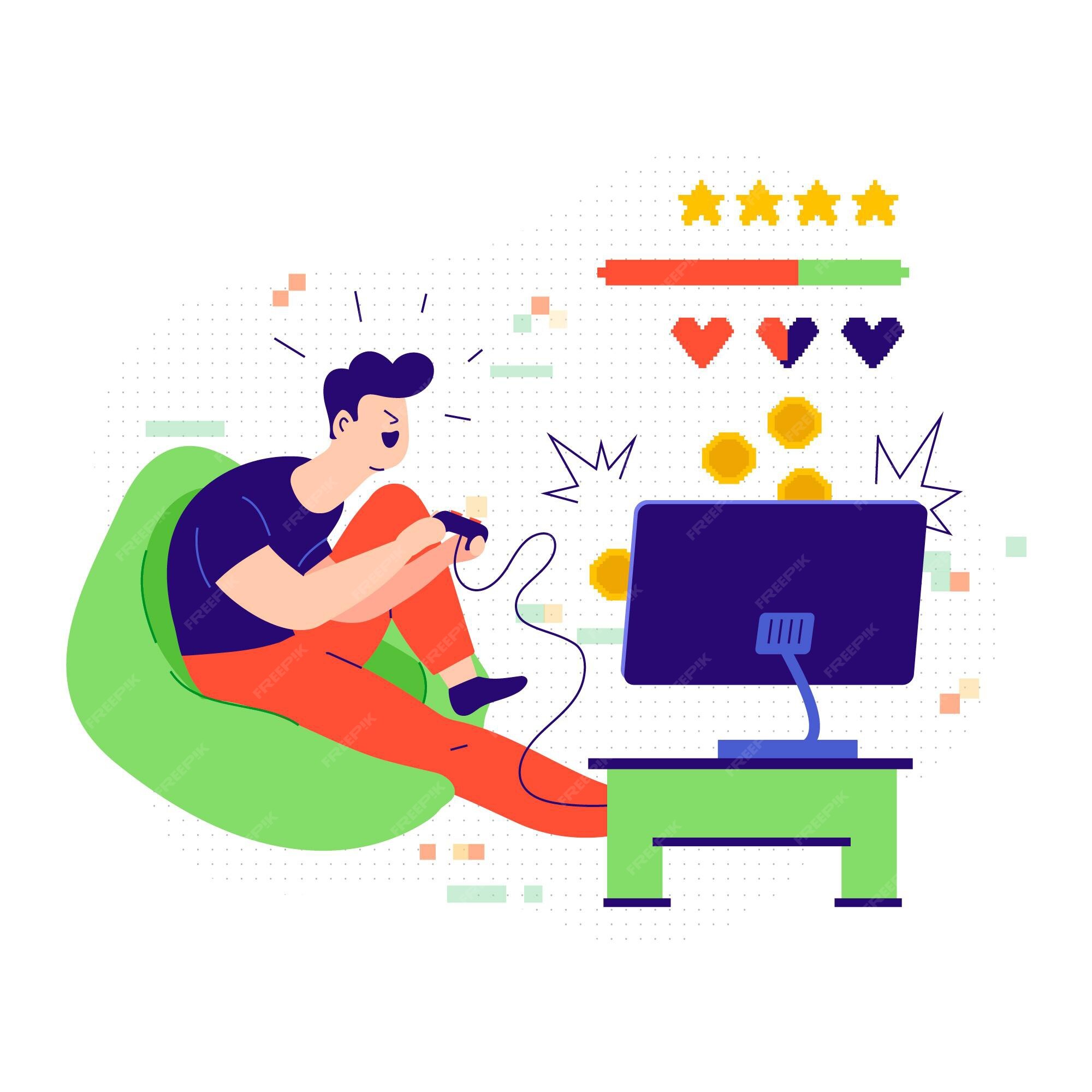 Free Vector, Character playing videogame