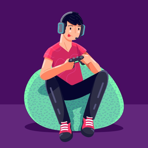 Free vector character playing videogame