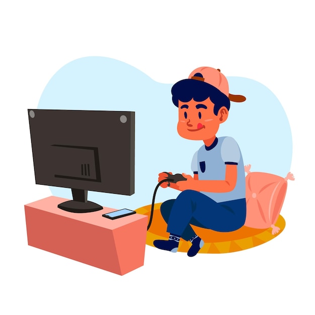 Free vector character playing videogame