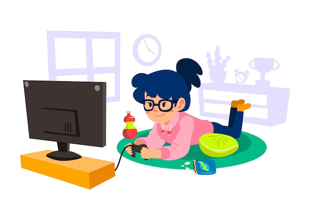 Free vector character playing videogame