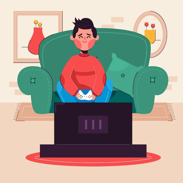 Free vector character playing videogame