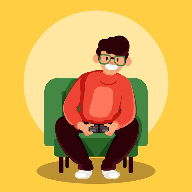 Character playing videogame