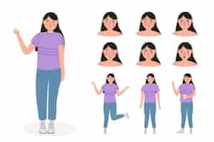 Free vector character poses of brunette woman