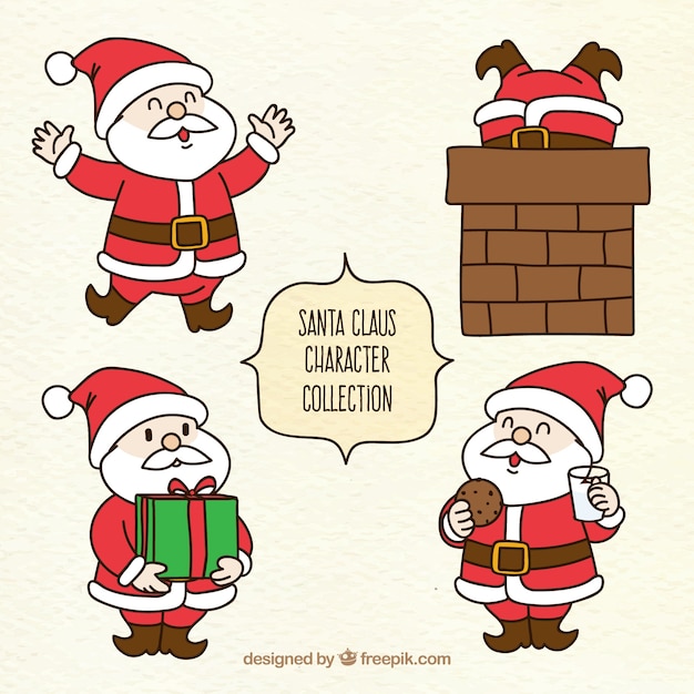 Free vector character set of hand drawn santa claus