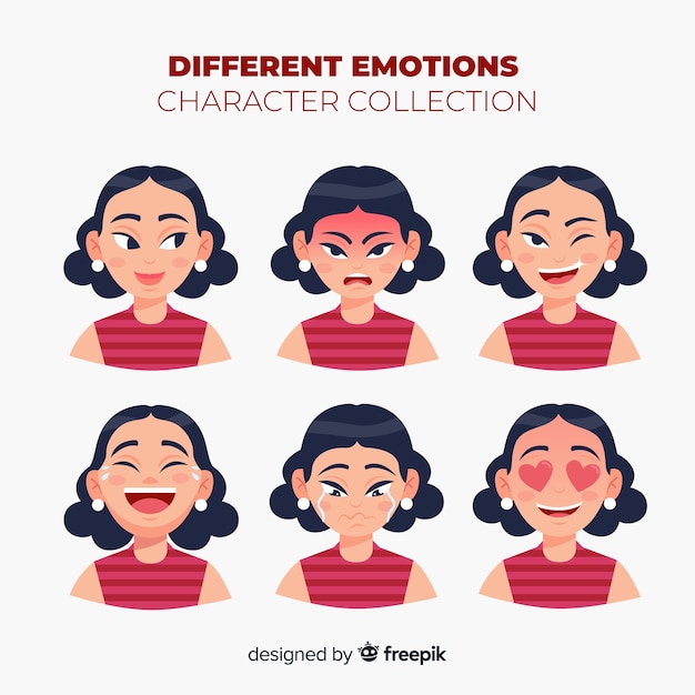Бесплатное векторное изображение Персонаж показывает коллекцию эмоций