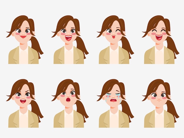 Free vector character showing emotions face clip art business woman