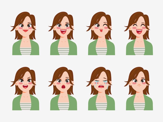 Character showing emotions face clip art cute woman